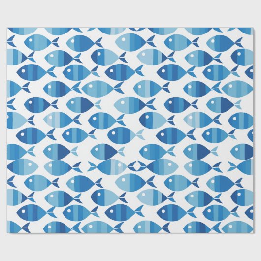 Blue and White Preppy Coastal Fish Geschenkpapier (Flach)