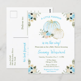Blue and White Pumpkins Baby Dusche Postkarte