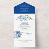 Blue and White Roses and Dahlias Wedding All In One Einladung (Innen Boden)