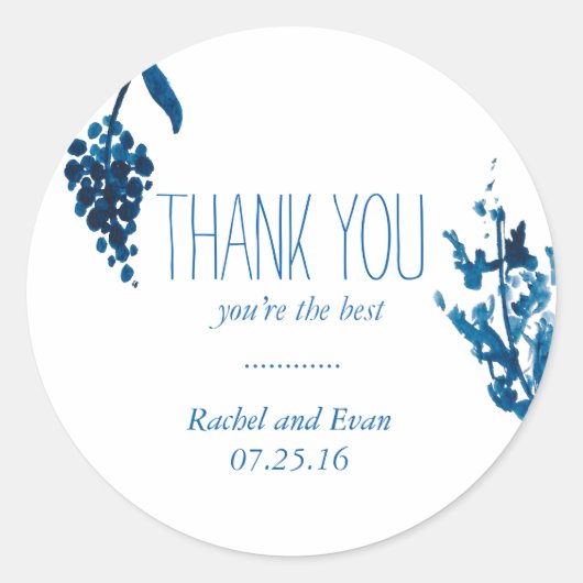 Blue and White Round Wedding Vielen Dank, Sticker (Vorderseite)