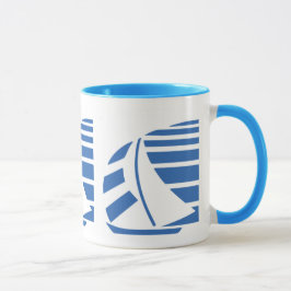 Blue and White Sailboat Tasse