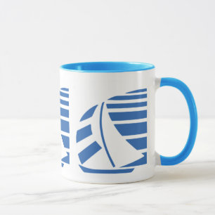Blue and White Sailboat Tasse
