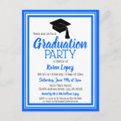 Blue and White School Colors Grad Party Einladungspostkarte (Vorderseite)