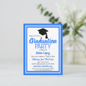 Blue and White School Colors Grad Party Einladungspostkarte (Stehend Vorderseite)