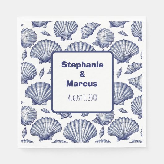 Blue and White Seashell Beach Wedding Napkins Serviette (Vorderseite)