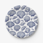Blue and White Seashell Clam Muschel Beach Teller (Vorderseite)