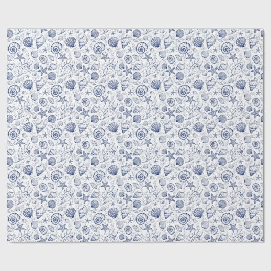 Blue and White Seashell Geschenkpapier (Flach)