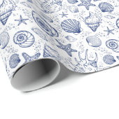 Blue and White Seashell Geschenkpapier (Rolleneckpunkt)