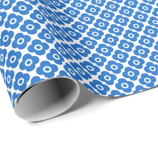 Blue and white simple floral pattern retro  floral geschenkpapier (Rolleneckpunkt)