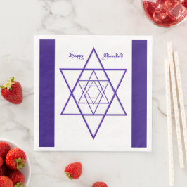 Blue and White Six Pointed Star Chanukah Napkins Serviette
