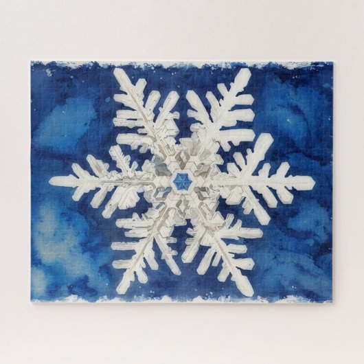 Blue and White Snowflake Art Winter Holiday Puzzle (Horizontal)