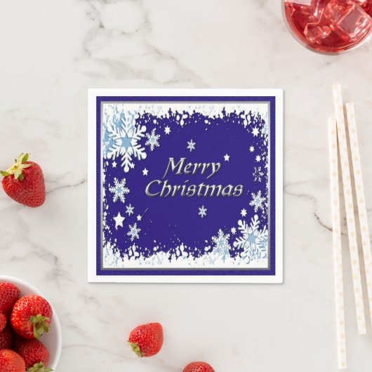 Blue and White Snowflake Frohe Weihnachten Napkins Serviette (Beispiel)