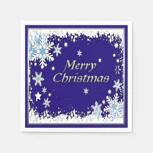 Blue and White Snowflake Frohe Weihnachten Napkins Serviette (Vorderseite)
