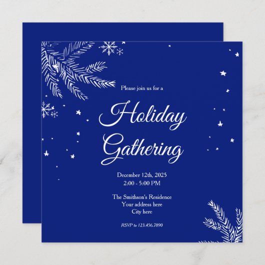 Blue and White Snowflake Square Holiday Gathering Einladung (Vorne/Hinten)