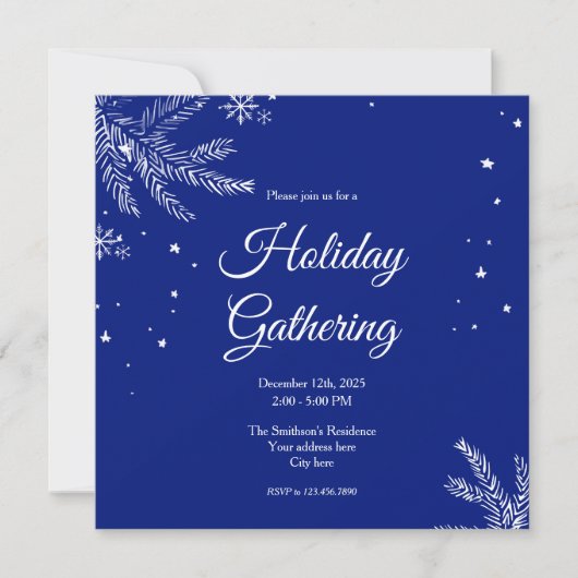 Blue and White Snowflake Square Holiday Gathering Einladung (Vorderseite)