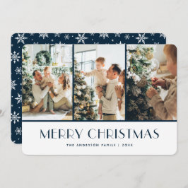 Blue and White Snowflakes Photo Christmas Card Feiertagskarte