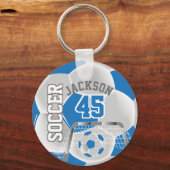 Blue and White Soccer ⚽ Ball Sport Schlüsselanhänger (Vorderseite)