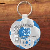 Blue and White Soccer ⚽ Ball Sport Schlüsselanhänger (Vorderseite)