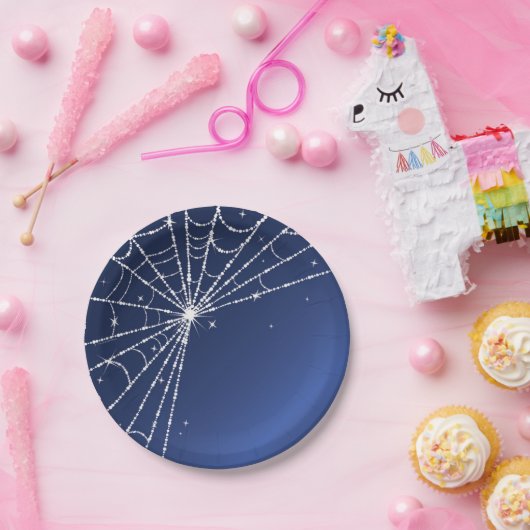 Blue and White Sparkling Diamond Spider Web Pappteller (Party)