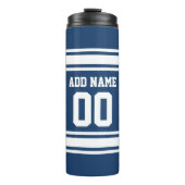 Blue and White Sports Jersey Streifen Name Custom Thermosbecher (Vorderseite)