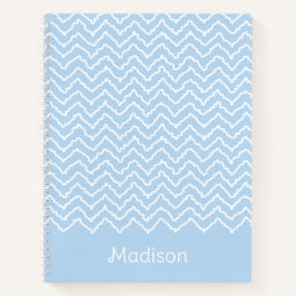 Blue And White Squiggly Chevron Zigzag With Name Notizblock