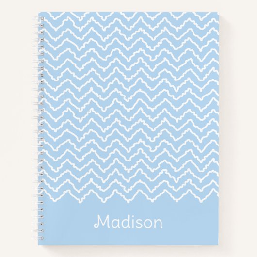 Blue And White Squiggly Chevron Zigzag With Name Notizblock (Vorderseite)