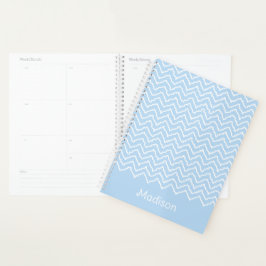 Blue And White Squiggly Chevron Zigzag With Name Planer