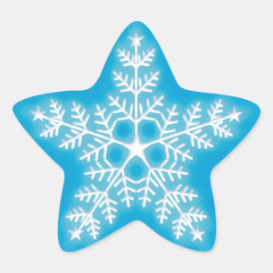 Blue and White Star Snowflake Stern-Aufkleber