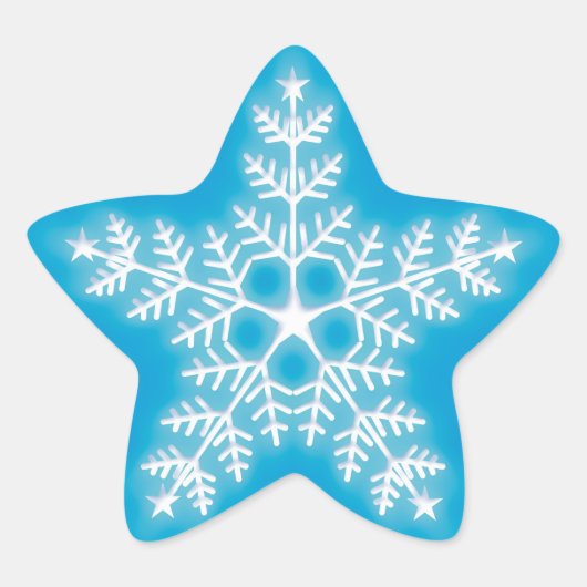 Blue and White Star Snowflake Stern-Aufkleber (Vorderseite)