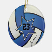 Blue and White Star Volleyball Keramikornament (Links)