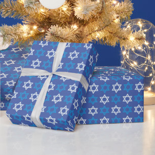 Blue and White Star von David Wrapping Paper Geschenkpapier