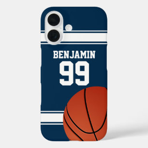 Blue and White Stripes Basketball Jersey iPhone 16 Hülle
