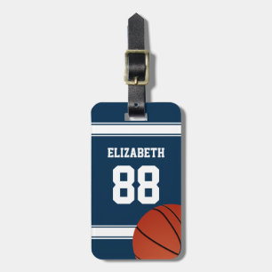 Blue and White Stripes Basketball Jersey Gepäckanhänger