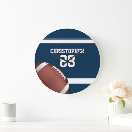 Blue and White Stripes Jersey Football Große Wanduhr (Zuhause)