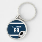 Blue and White Stripes Jersey Soccer Ball Schlüsselanhänger (Vorne)