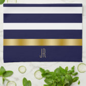Blue and white stripes pattern gold accents geschirrtuch (Gefaltet)