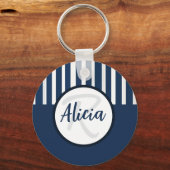 Blue and White Stripes with Color Block Schlüsselanhänger (Vorderseite)