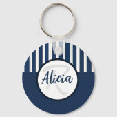 Blue and White Stripes with Color Block Schlüsselanhänger (Rückseite)