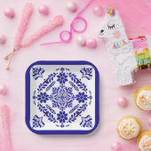 Blue and White Talavera Drei Quadrate Pappteller (Party)