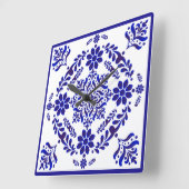 Blue and White Talavera Drei Quadrate Quadratische Wanduhr (Winkel)