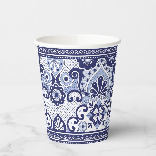 Blue and White Talavera Mexican Folk Art Tasse Pappbecher (Links)