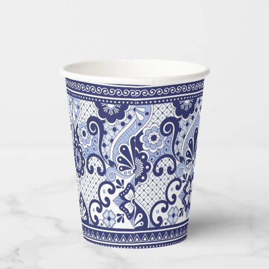 Blue and White Talavera Mexican Folk Art Tasse Pappbecher (Rechts)