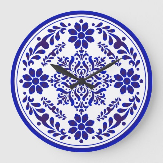Blue and White Talavera Three Große Wanduhr (Vorderseite)