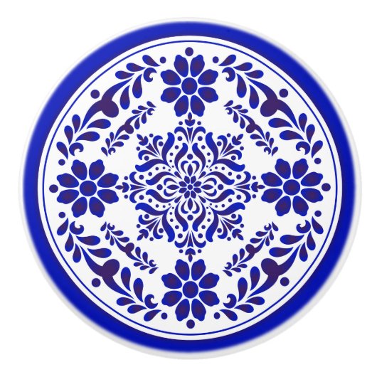 Blue and White Talavera Three Keramikknauf (Vorderseite)