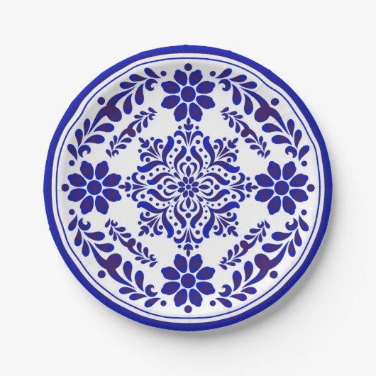 Blue and White Talavera Three Pappteller (Vorderseite)