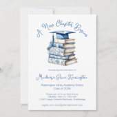 Blue and White Toile Books New Chapter Abschluss Einladung (Vorderseite)