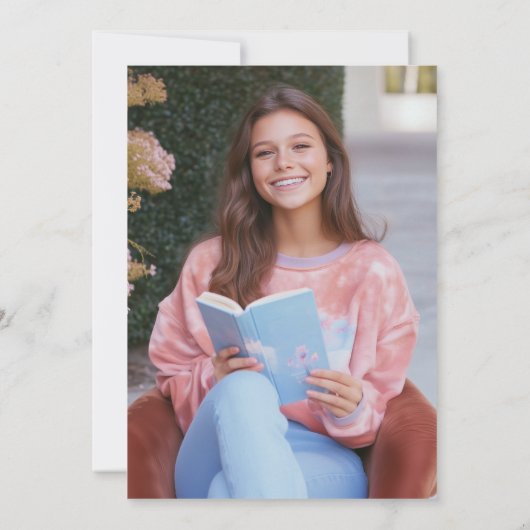 Blue and White Toile Books New Chapter Abschluss Einladung (Rückseite)