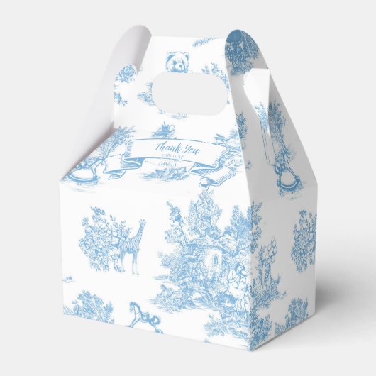 Blue and White Toile de Jouy Baby Dusche Geschenkschachtel (Rückseite)