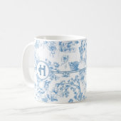 Blue and White Toile de Jouy Brautparty Kaffee Kaffeetasse (Vorderseite Links)