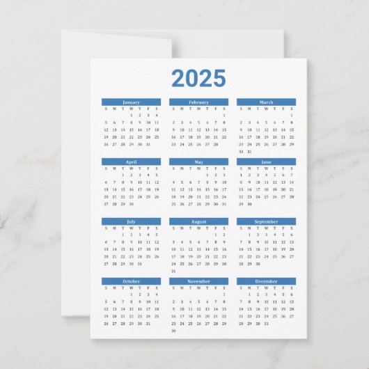 Blue and White USA 2025 Yearly Calendar Flat Card (Vorderseite)
